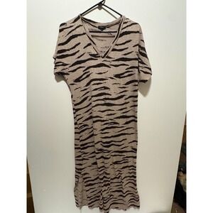 Rails Ren Watercolor Tiger Animal Print Short Sleeve Slit Midi Dress Beige
